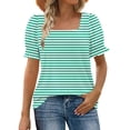 thumbnail image 2 of Blouses for Women Pleated Short Sleeve Tunic Tops Dressy Casual Summer Shirts Rollbacks,Mint Green,M, 2 of 7