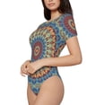 thumbnail image 2 of Balery Round Mandala Women's Short Sleevee Crew Neck Bodysuit Tops Short Sleeve Tops Basic-Medium, 2 of 9