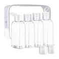 thumbnail image 1 of Juego de 4 botellas de viaje transparentes de 100 ml, adecuadas para artículos de aseo, portátiles, recargables, a prueba de fugas, accesorios de viaje, champú, acondicionador, tónico., 1 of 5