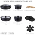 thumbnail image 2 of Country Kitchen 16 Piece Pots and Pans Set - Safe Nonstick Ceramic Coating Kitchen Cookware with Soft Touch Wooden Removable Handle, RV Cookware Set, Oven Safe (Black/Grey), 2 of 18