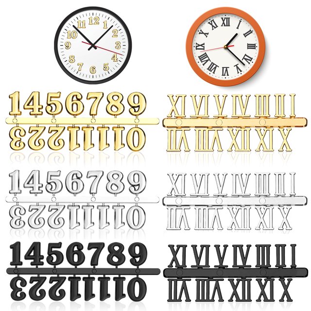 Billuyoard 6 Pieces Plastic Roman Arabic Clock Accessories Parts Repairing Office Number Indoor Watch Portable DIY Replacement Kit Decoración del hogar Billuyoard BFH000190-00