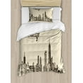 thumbnail image 1 of Chicago Skyline Duvet Cover Set Twin Size, Vintage Style Urban Silhouette Country Culture Architecture Capital, Decorative 2 Piece Bedding Set with 1 Pillow Sham, Beige Dark Brown, by Ambesonne, 1 of 3