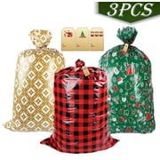 Christmas Large Plastic Bag Jumbo Gift Bag Santa Claus Gift Bag with Rope for Christmas Party Gifts & Supplies 36" x 56" Red Gold Green 3Pcs