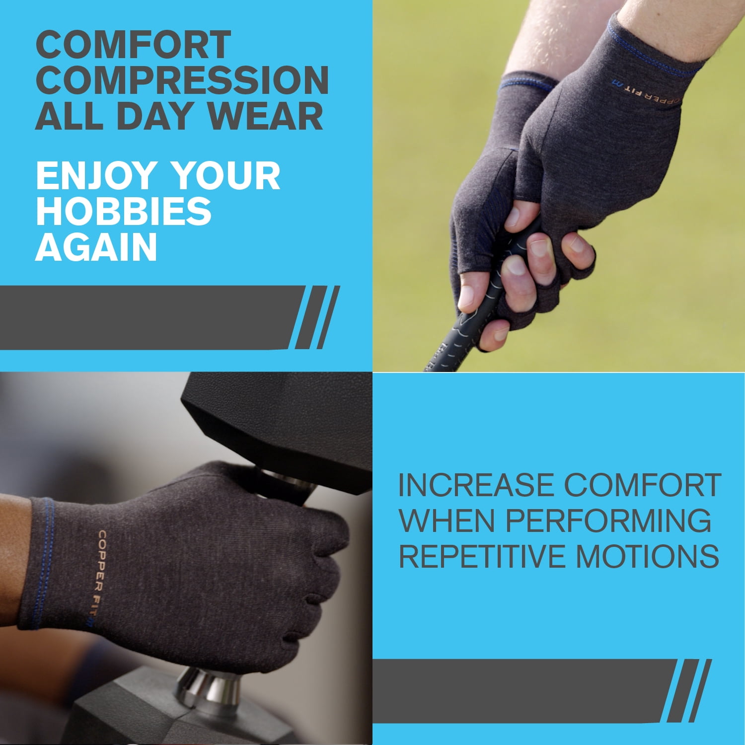 Copper Fit Dual Action Compression Gloves; Copper Infused & w/ Infrared Technology – Black, Small/Medium