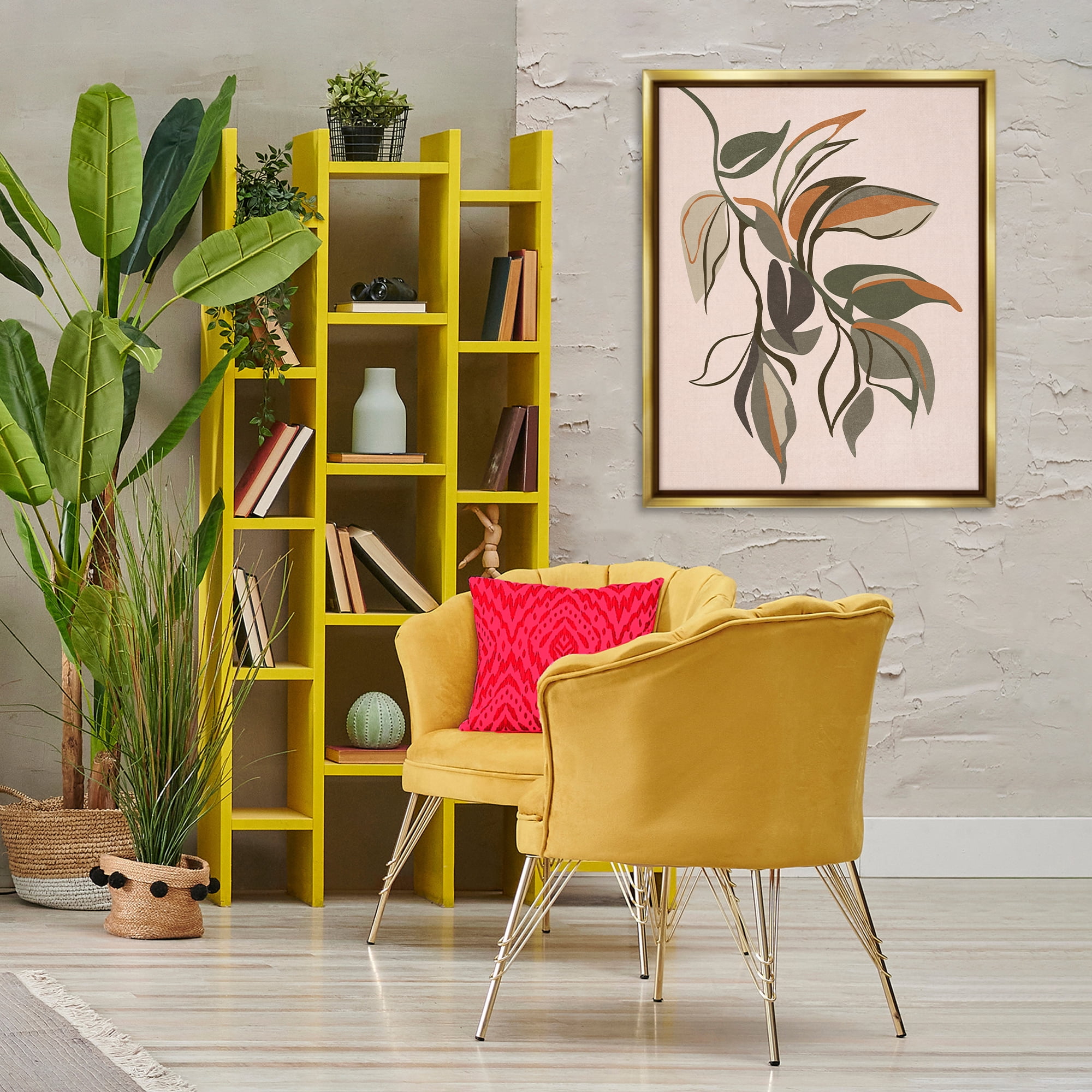 Stupell Industries Hanging Botanical Ivy Plants & Flowers Painting Gold Floater Framed Canvas Art Print Wall Art, 25 x 31
