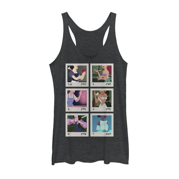 Women's Disney Princesses Polaroid Memories  Racerback Tank Top Black Heather Large