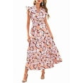 thumbnail image 3 of Women'S Summer Floral Midi Dress Cap Sleeve V Neck Ruffle Long Flowy Boho Casual Beach Vacation Dresses Picture4 XL, 3 of 8