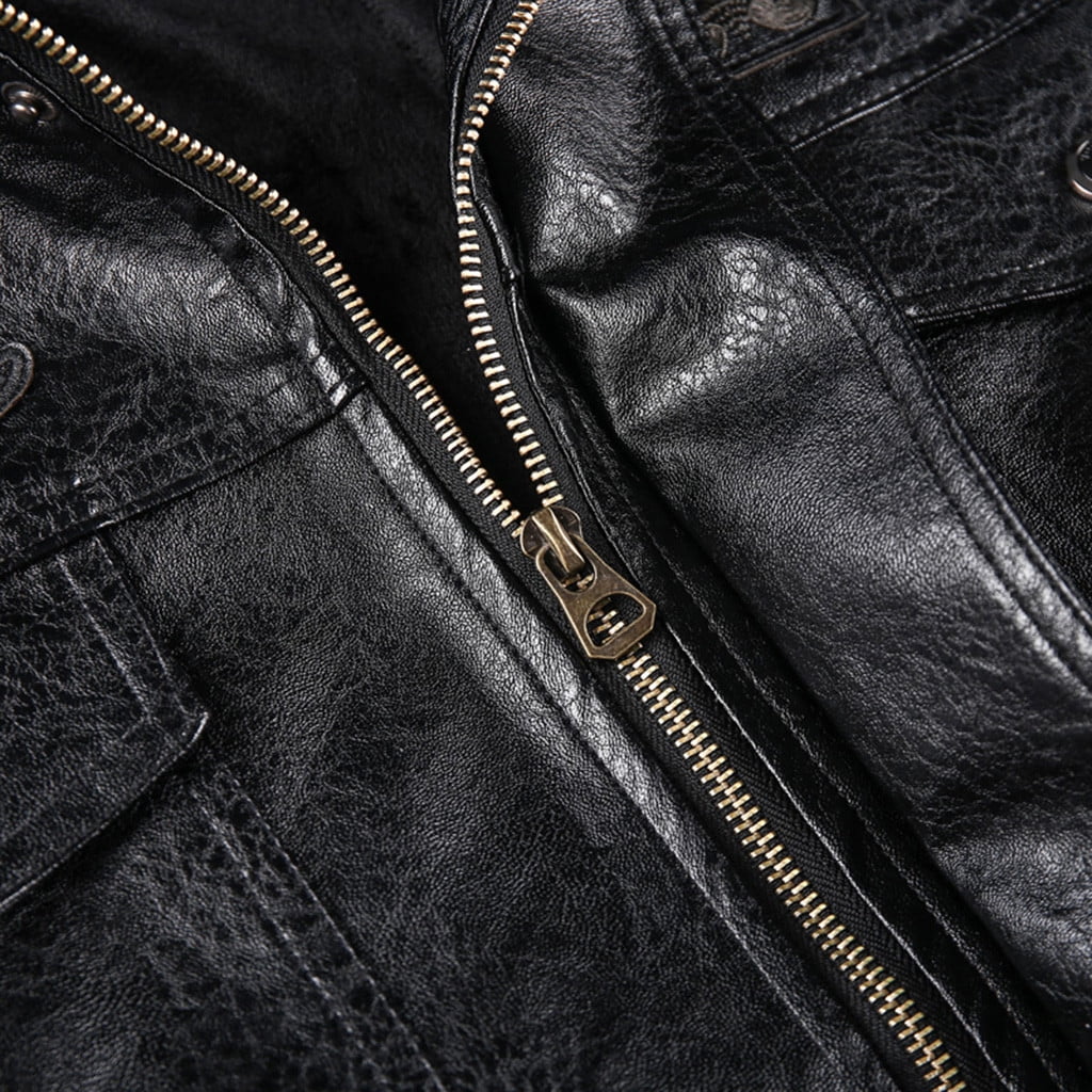 Mens Fashion Jacket Pure Color Zipper Stand Collar Imitation