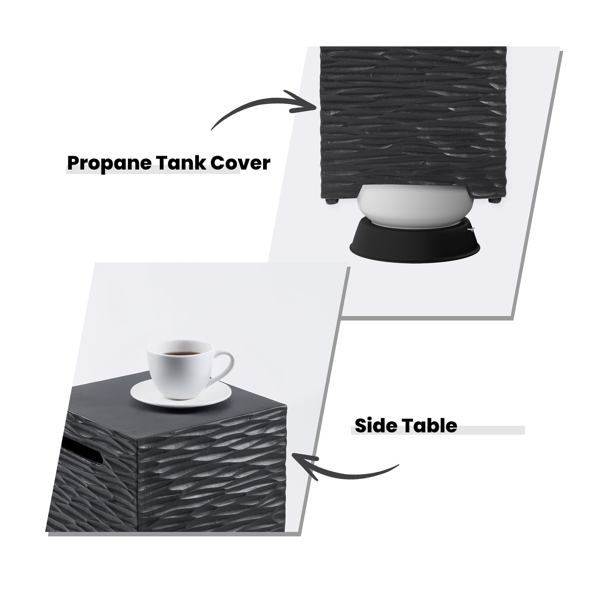VENTOPYR Outdoor Hideaway Tank Table for Gas Fire Pits, Hides Standard 20lb Propane Tank Cover w Side Handles (Gray)