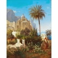 thumbnail image 2 of Wilhelm Emil Robert Heck 12x14 Black Ornate Wood Framed Double Matted Museum Art Print Titled: Capri, San Stefano Church, 2 of 5