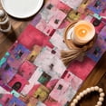 thumbnail image 4 of Table Runner - 72 Inch Long, Abstract Red Kitchen Dining Table Runner Dresser Scarves, Painting Buildings Geometric Color Block Farmhouse Decor for Coffee Tables Wedding Party Banquet, 4 of 8