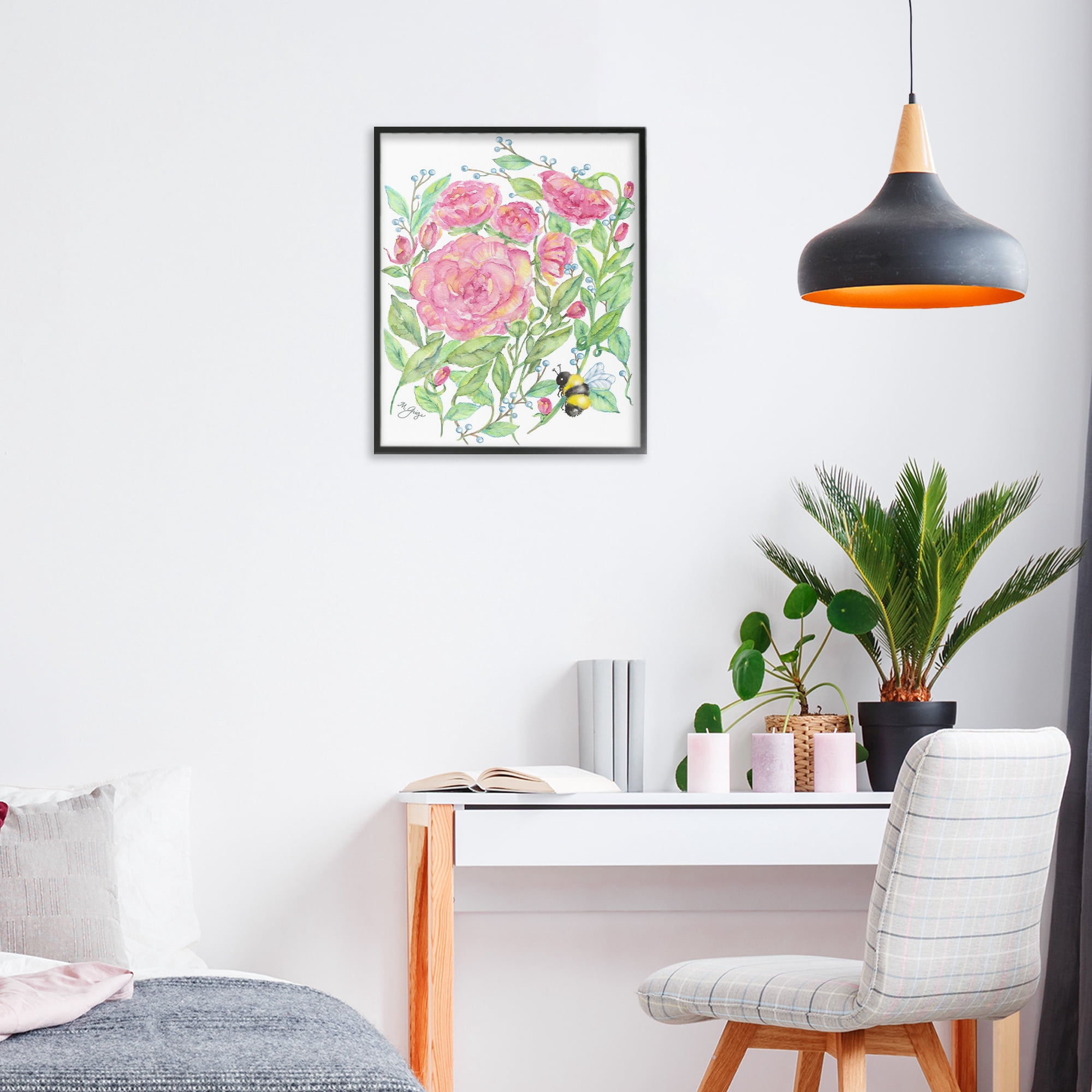 Stupell Industries Peony & Bumble Bee Black Framed Giclee Art, design by Maureen Grigs