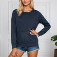thumbnail image 2 of Fiaer Women Sweatshirts Plus Size Loose Fit Pullovers Crew Neck Long Sleeve Solid Color Trendy Pocket Tops Navy XL, 2 of 5