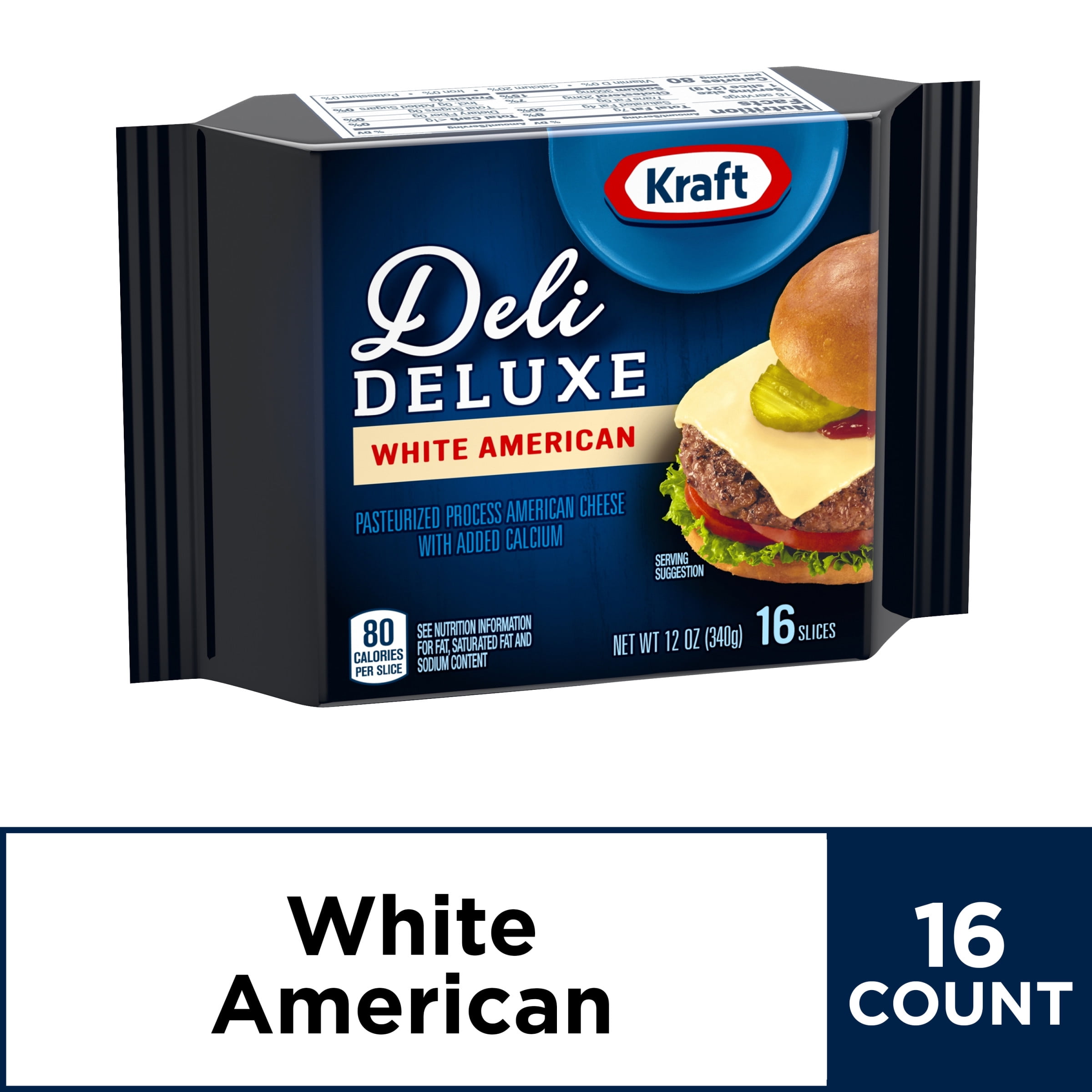 Kraft Deli Deluxe Cheese Slices, White American Cheese, 16 ct 12.0 oz