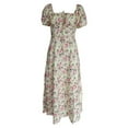 thumbnail image 3 of Femmes Boho Robe Cottagecore Printemps Été Robe Wrap Floral Casual Vintage Femme Cou Carré Robe Bleu XL, 3 of 6