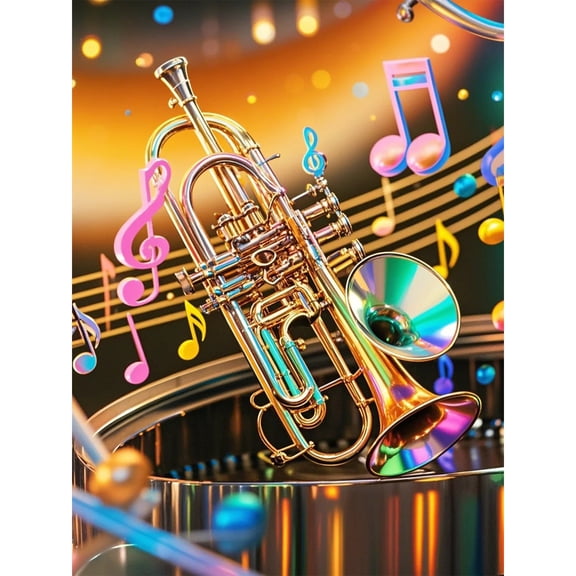 Diamond Painting Trumpet with Music Notes 5D Diamond Art DIY Kits Full Round Drill Crystal by Number Mosaic Arts and Crafts for Living Room Home Wall Decor 12x16 inch / 30x40cm