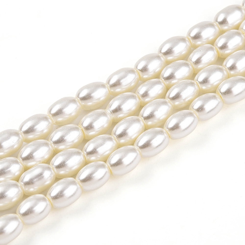 Baking Painted Pearlized Glass Pearl Bead Strands Rice Cornsilk 6x4~4.5mm Hole: 0.9mm about 135~137pcs/strand 31.10~31.61''(79~80.3cm)