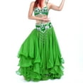 thumbnail image 4 of BellyLady Belly Dance Skirt Halloween Tribal Chiffon Tiered Maxi Full Skirt-Green, 4 of 4