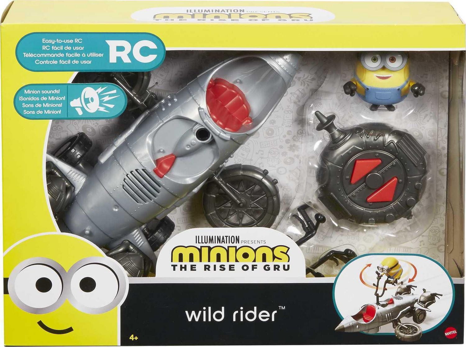 Minions Wild Rider RC Vehicle with Bob Action Figure (4-inch), Sounds & Spinning Action