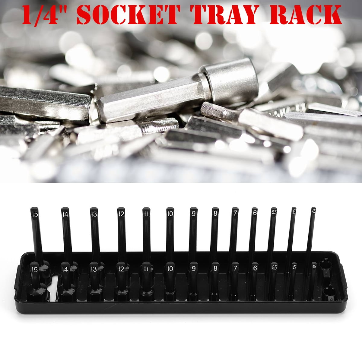 26 Slot Socket Rack Storage Rail Tray Holder Shelf Organizer Stand SAE 1/4'' Red