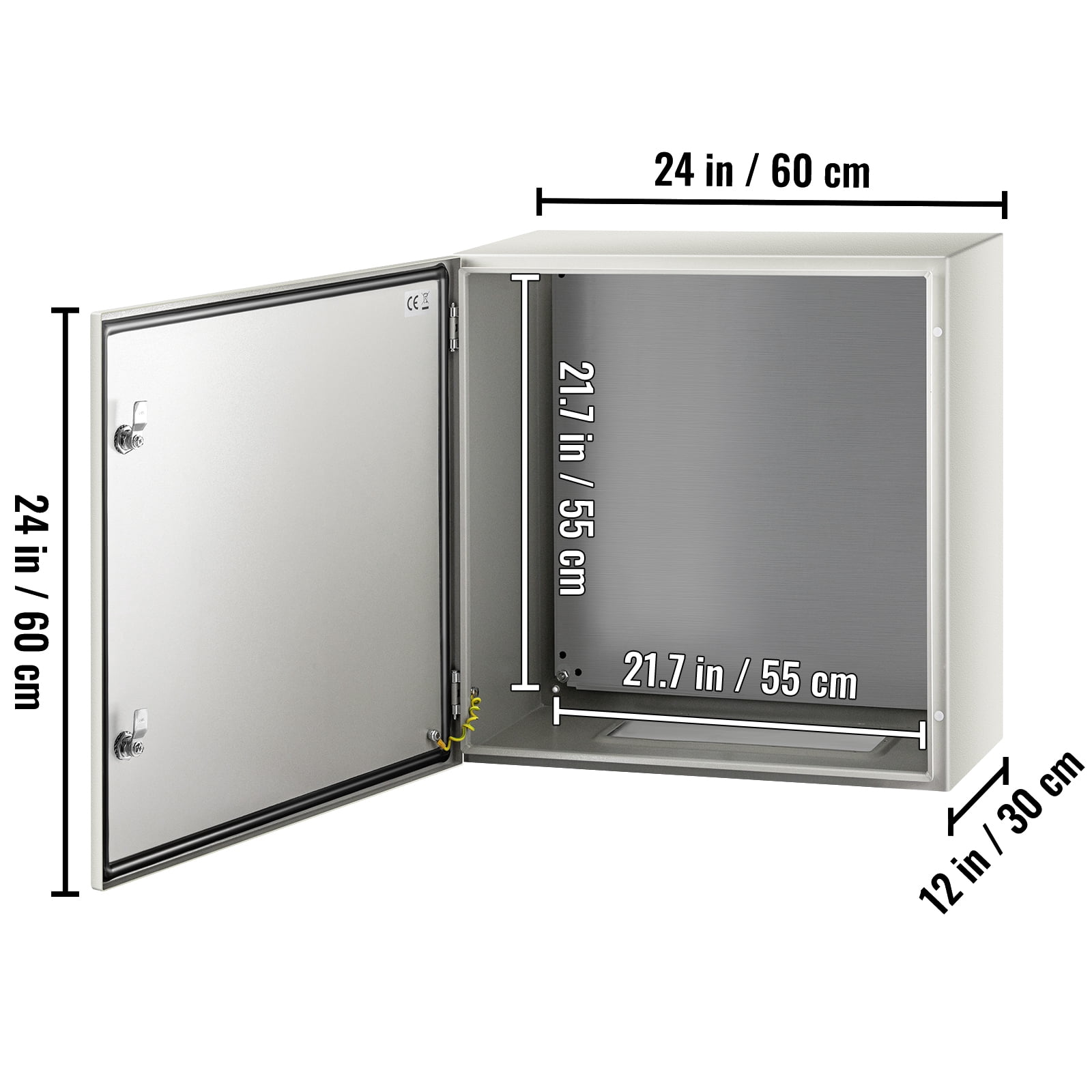 KFFKFF Steel Electrical Box 24”x 24” x 12” Electrical Enclosure Box, Carbon Steel Hinged Junction Box, IP65 Weatherproof Metal Box Wall-Mounted Electronic Equipment Enclosure Box with Mounting Plat