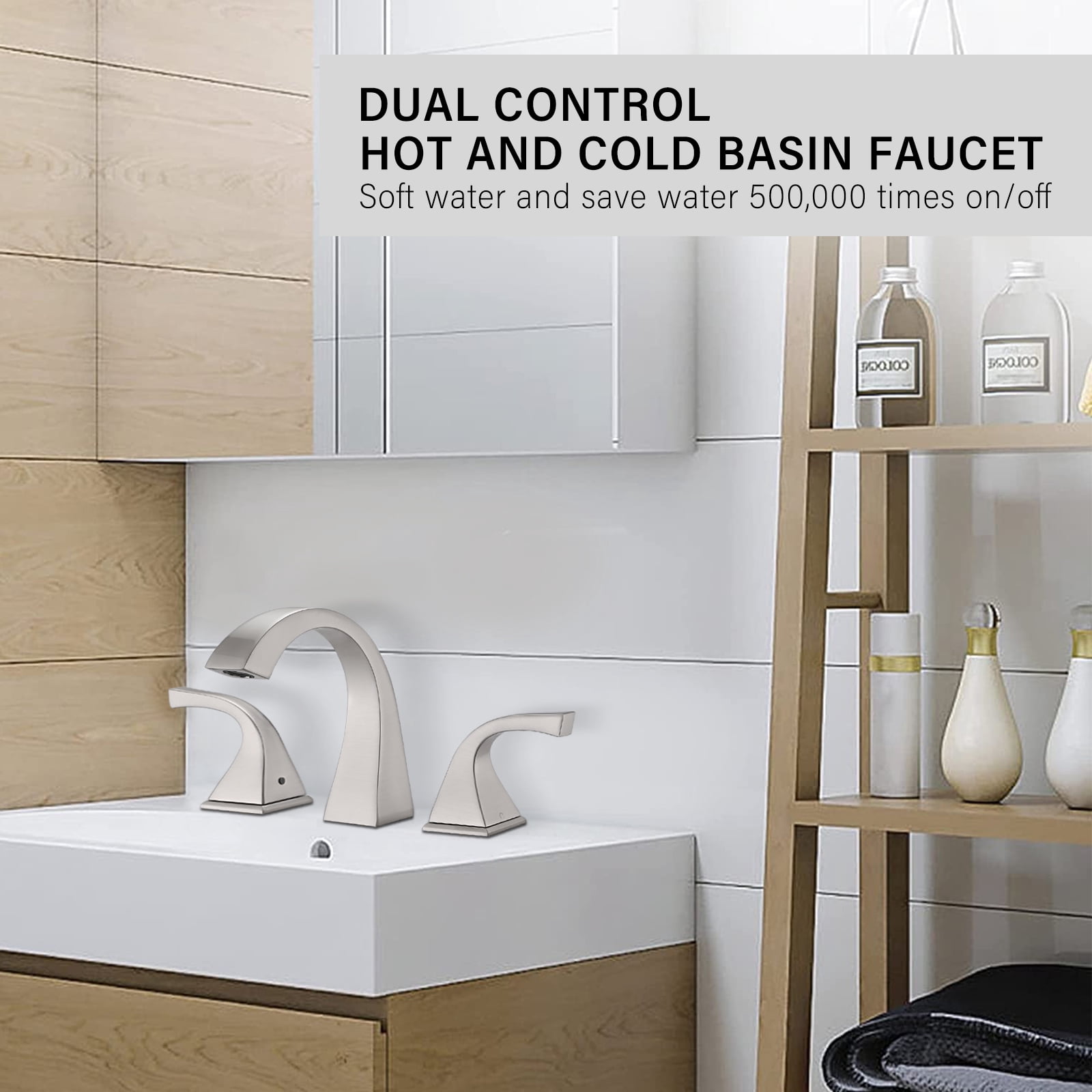 MAYEERTY 2-Handle 3-Hole 6-16" Widespread Bathroom Sink Faucet with Drain & Ceramic Discs, Brushed Nicke