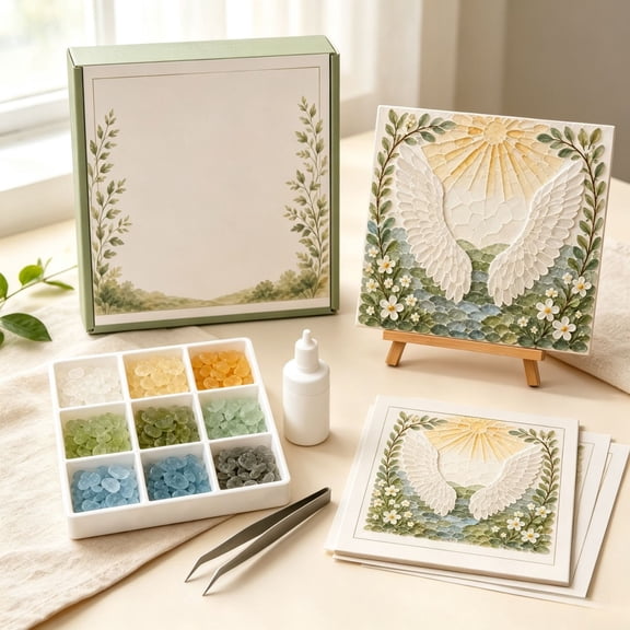 Sea Glass Mosaic Art Gift Kit, DIY Handmade Craft Set with Colorful Glass Pieces, Multiple Nature Patterns, Creative Present for Craft Lovers Home & Office Decor