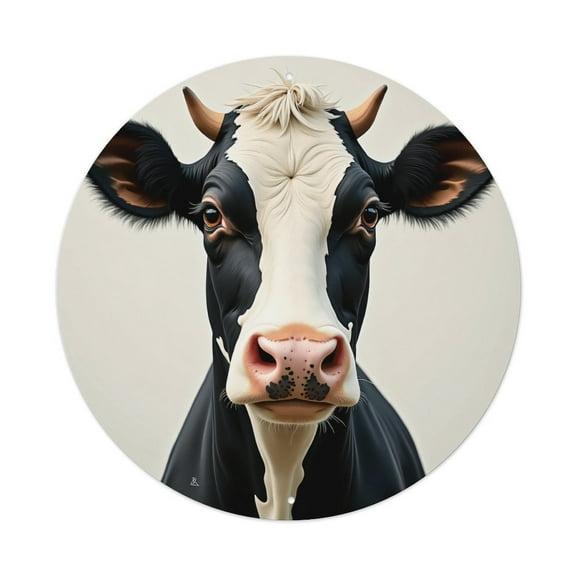 Vintage Wall Decor Cow Portrait Wall Plaque Sign Round Metal Tin Sign Round Welcome Door Hanging, Suitable for Home Garden Kitchen Bar Cafe Restaurant Garage Wall Decor 8x8 Inch