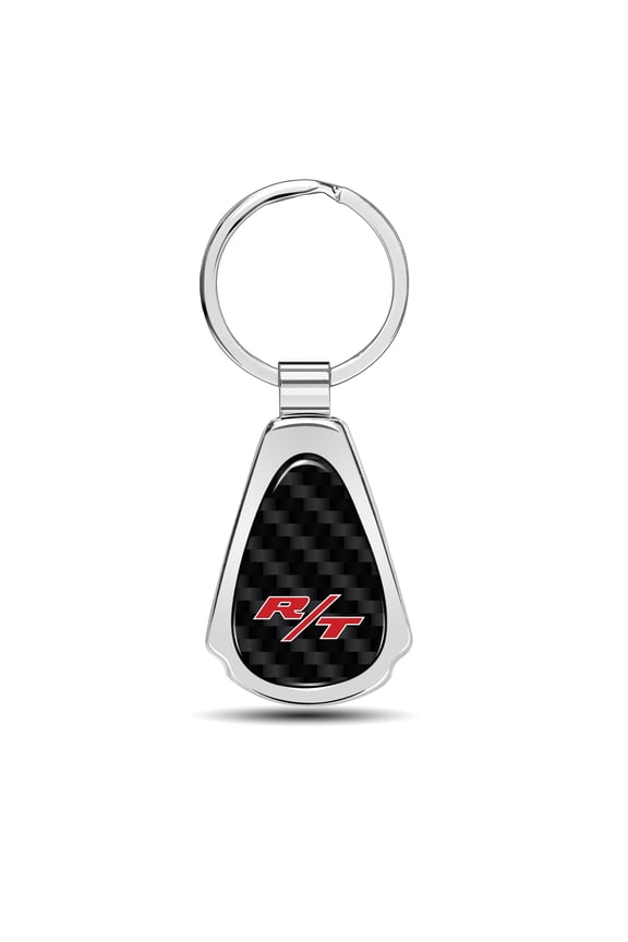 Dodge R/T Logo Real Black Carbon Fiber Chrome Metal Teardrop Key Chain