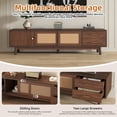 thumbnail image 5 of Mid Century Modern TV Stand for 80" TVs, Entertainment Center with Rattan Sliding Doors & Drawers, Solid Wood Legs TV Table, 5 of 9