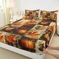 thumbnail image 3 of Homewish Autumn Fall Pumpkin Queen Sheet Sets,Rustic Leaves Maples Flat Sheet,Patchwork Geometric Plaid Queen Fitted Sheet For Adults,Super Cozy Room Decor,4pcs, 3 of 7