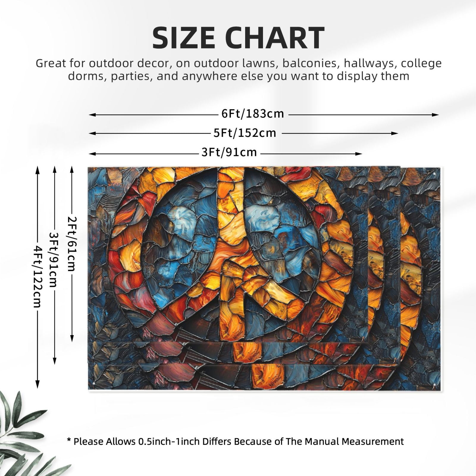 Peace Sign Stained Glass Art Four Hole Decorated Banner Flag for Garden Yard Home Decoration Indoor Outdoor 4x6 Ft