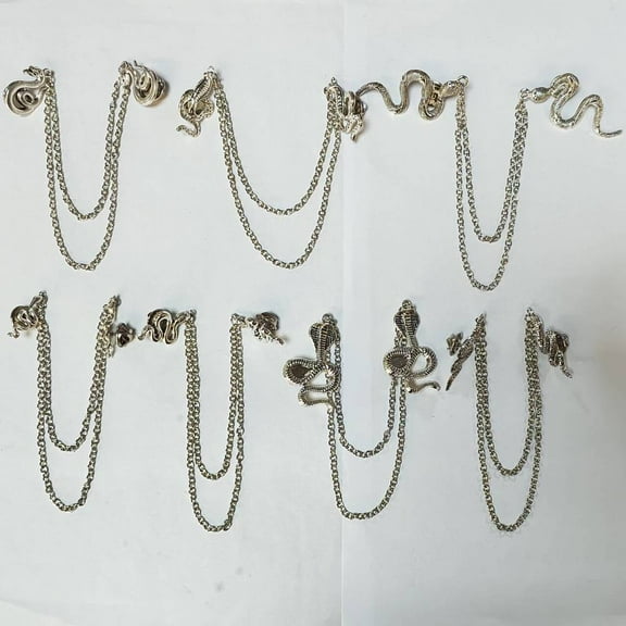 Alloy Charm Hanging Chains Collar Pins Tie Clips Cardigan Clips for Men Women Antique Silver 210~260mm 7pcs/set