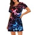 thumbnail image 1 of Balery Red And Blue Lightning Camisón de manga corta con cuello redondo para mujer, cómodo y elegante., 1 of 6