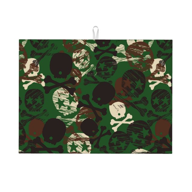 Balery Camouflage Skull Alfombrilla de Secado para Cocina, 18x24 Pulgadas, Súper Absorbente para Platos y Encimeras