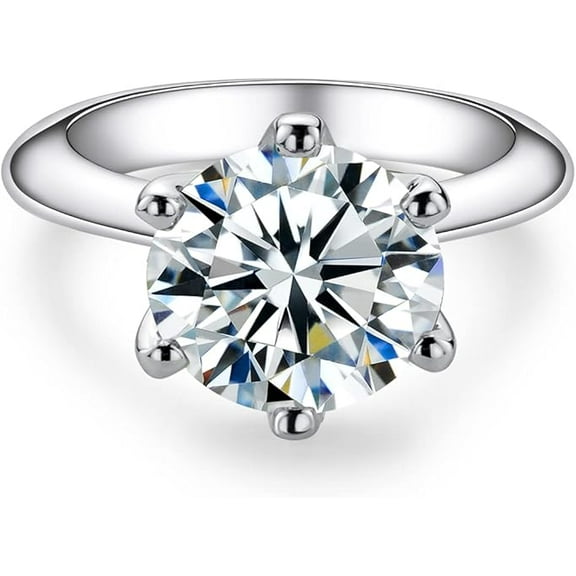 "1/2/3/5CT Six Prong Solitaire Moissanite Ring | 925 Sterling Silver Engagement & Wedding Rings | Anniversary Gift with Certificate"