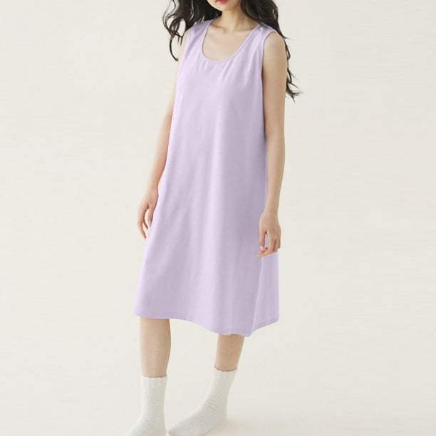 Camisón largo de poliéster para mujer, sin mangas, cuello redondo, informal, moderno y elegante.