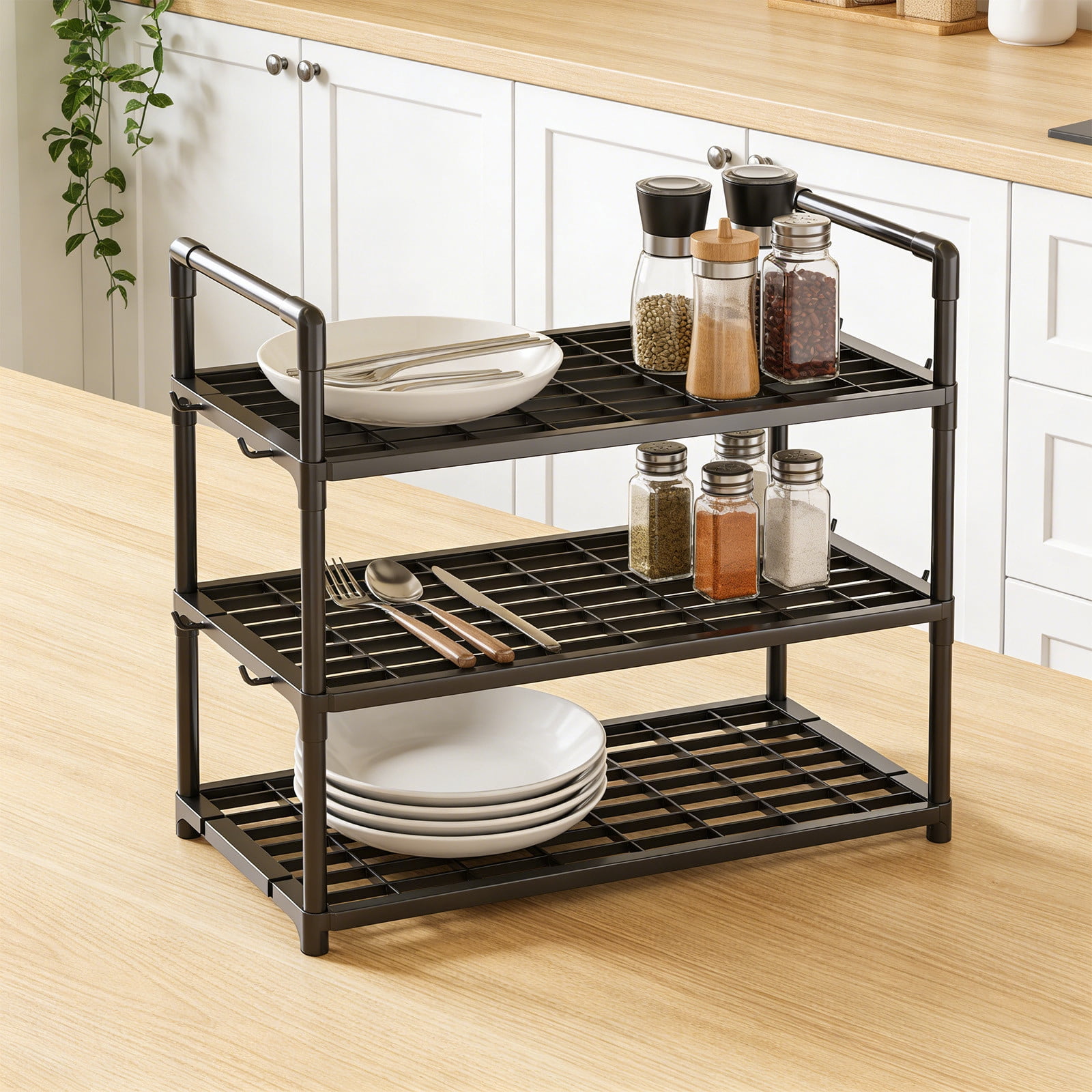 Werulen Multi Layer Kitchen Storage Rack for Home,Floor Standing Storage Rack for Bathroom,Household Organizer for Daily Necessities,Kitchen Bathroom Storage Rack,Multi Layer Floor Storage Shelf