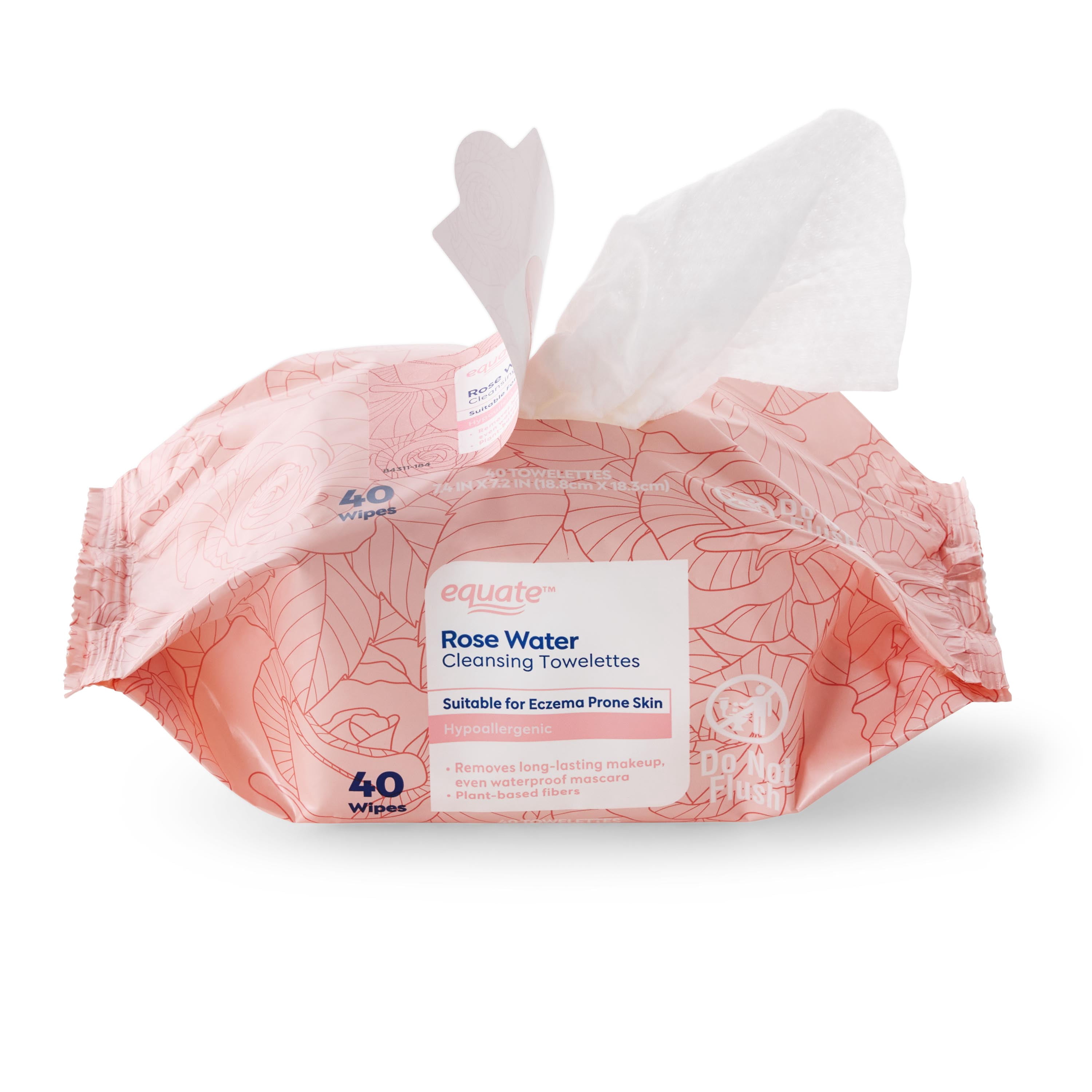 Equate Rose Water Cleansing Towelettes, 40 Count
