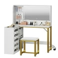 thumbnail image 2 of Craftian Vanity Desk with LED Lights Mirror & Power Outlet,Makeup Table with Stool and Hidden Storage Shelves, 5 Drawers, Dressing Table Set with Chair,White, 2 of 6