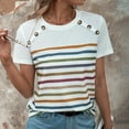 thumbnail image 5 of Tshirts For Women Striped Digital Printed Button Multi Color Short Sleeve Loose Summer Ladies Tops Clothing Streetwear, 5 of 7