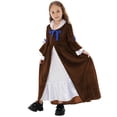 thumbnail image 2 of BRGZLK Medieval Princess Costume Solid Color Long Sleeve Round Neck Gown French Retro Long Skirt Flower Girl Dress Robe Gown Brown 11-12 Years, 2 of 5