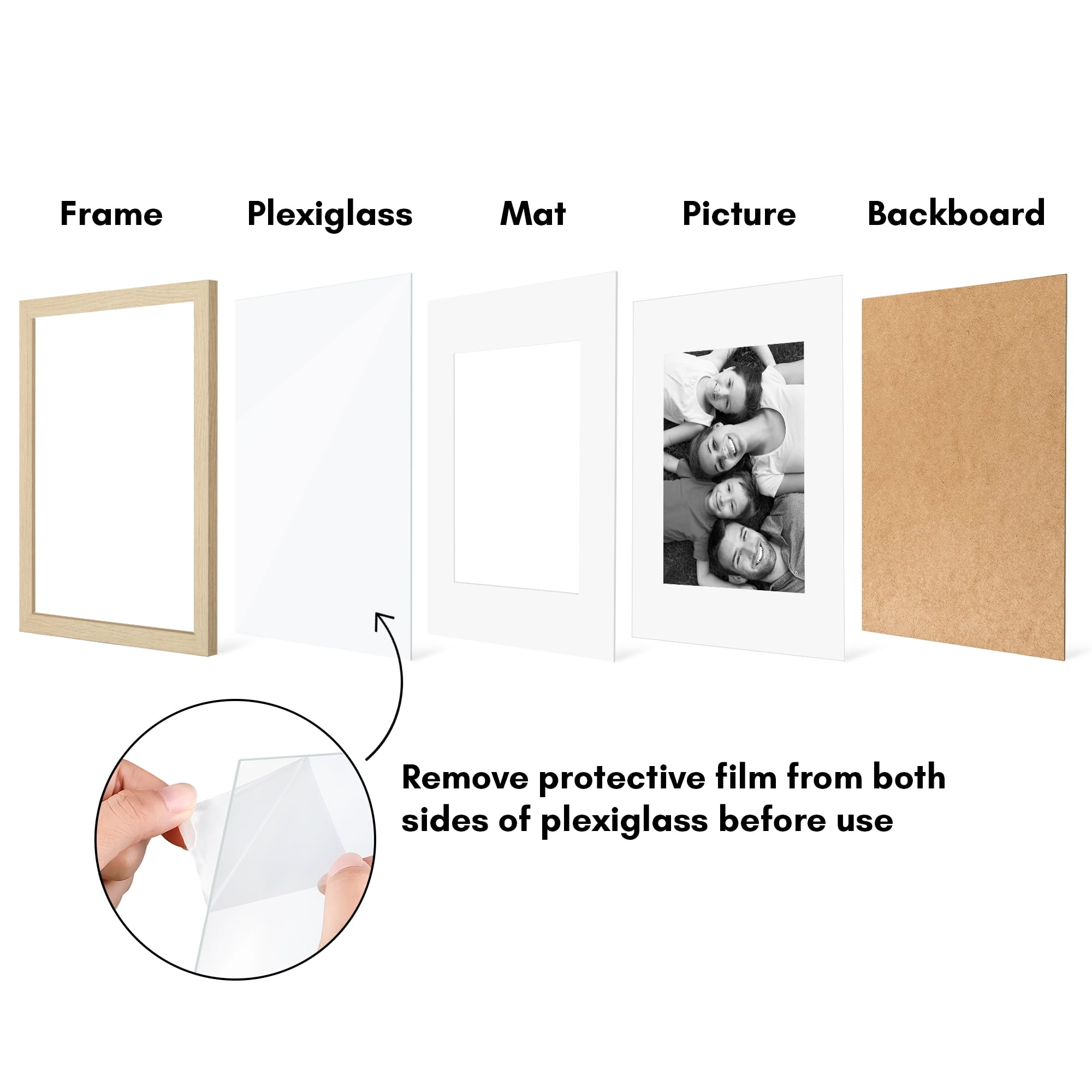 Americanflat 9x12 Picture Frame with Polished Plexiglass with 6x8 Mat 5 Pack Display Photo Wall - Natural Oak