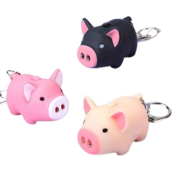 Waqn 3 Pieces Pack Cute Cartoon Oink Piggy Led Keychains,Light and Sound Little Piggy Design Key Chains Key Rings A417