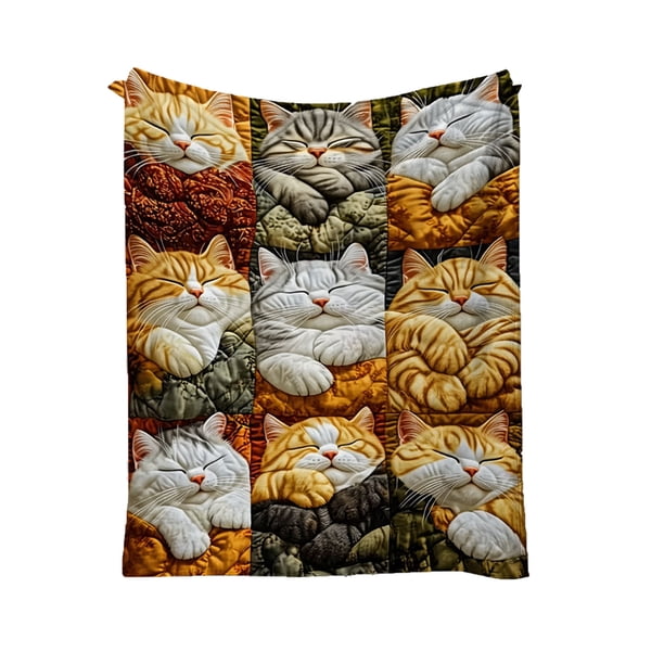 Manta de franela de 9 cuadrados con gatos durmiendo, para sofá, cama y viaje, manta suave y cálida para el hogar y camping.