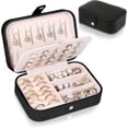 thumbnail image 1 of Caja Joyero Organizador | Organizador de Joyeria de Doble Capa, Alajeros Joyeria Mujer de Cuero, Alajeros Joyeria Viaje Portátil para Anillos, Aretes, Pendientes, Collares, Pulseras y Relojes (Negro), 1 of 4