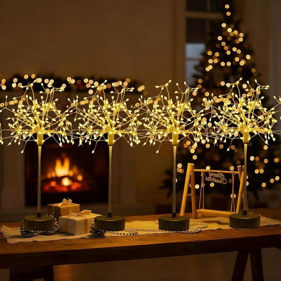 Guvpev 4Pcs Nest and Flowers Table Lamps, 15.7" Christmas Firework Centerpiece Led Lights, Christmas Decorations Starburst Lights for Holidays Party, Home Decor Indoor, Christmas Gifts