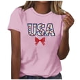 thumbnail image 2 of Inverlee Women's 4th Of July USA Letter Bow Crewneck Short Sleeve Shirts Patriotic Star Print Tees Holiday Casual Festive Loose Fit Tops Pink S, 2 of 5