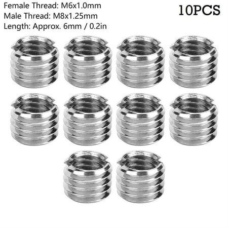 

10 Pcs Threaded Inserts Inner M6X1.0 Outer M8X1.25 Length 6MM Male Female Nut