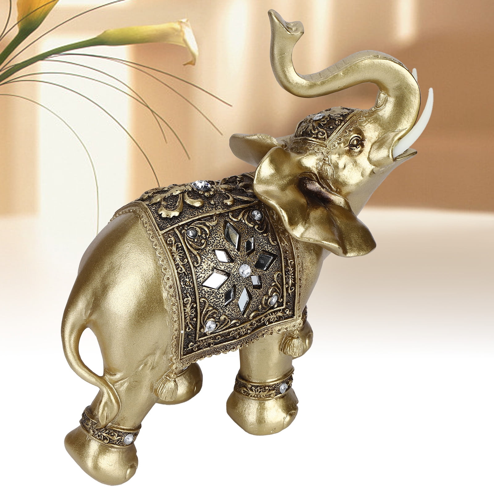 Shudehill Silver Mosaic Elephant Trunk up Ornament Lucky Gift Home Decor Exotic 
